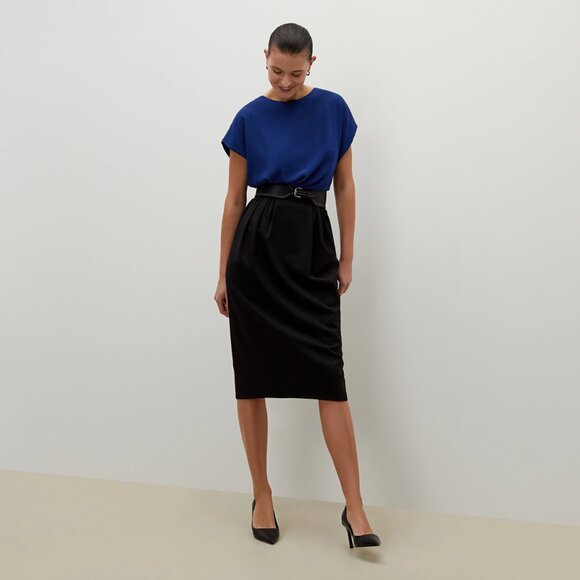 MM LaFleur Nejvi starry night blue draped cap sleeve Soft Wave blouse - Picture 3 of 8